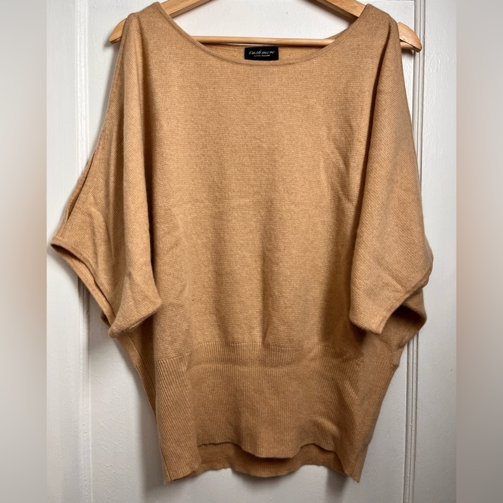 100% Cashmere Lord & Taylor Dolman Cold Shoulder Sweater - Warm Beige/Lt Camel